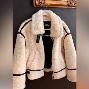 Zara Faux Fur Biker Jacket S